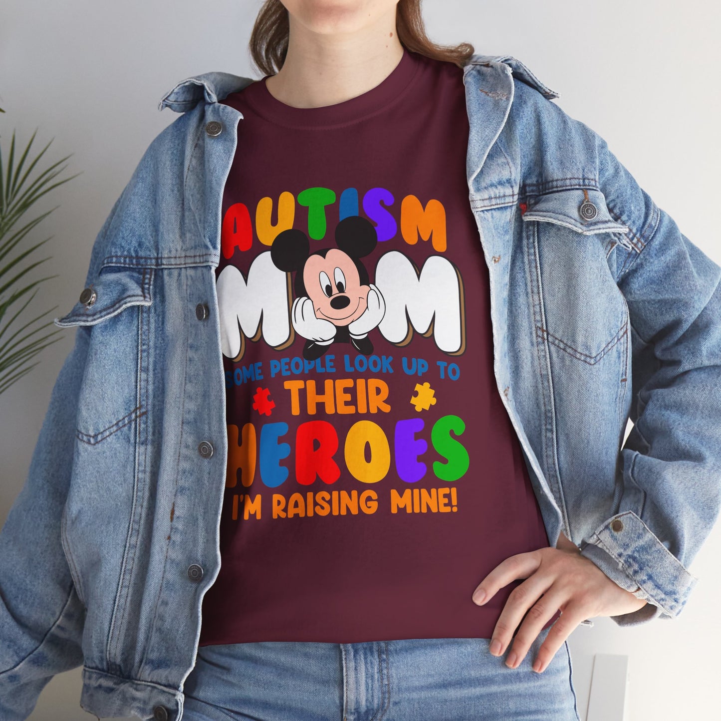 Autism Mom T-Shirt — "Some People Look Up to Their Heroes I'm Raising Mine" Colorful Support Tee
