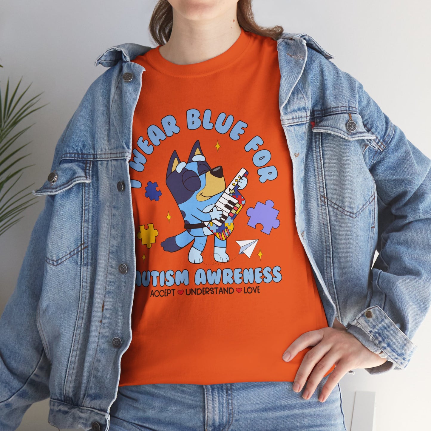 Autism Awareness T-Shirt — "I Wear Blue For" Cute Cat Puzzle Design