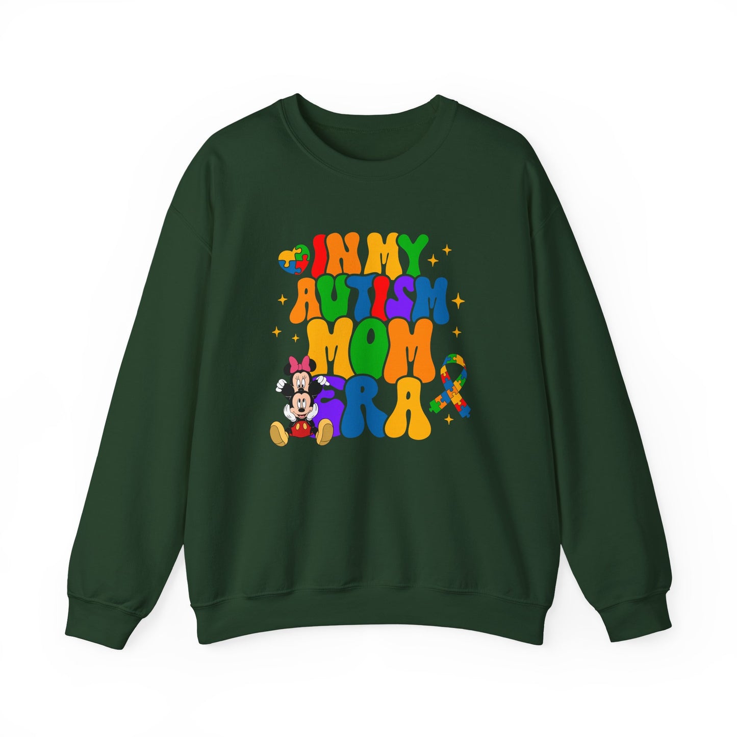 Autism Mom Crewneck Sweatshirt – Colorful Puzzle Ribbon Awareness Pullover
