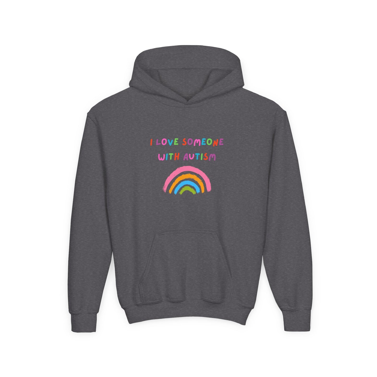 Youth Hoodie — "I Love Someone With Autism" Rainbow Support Sweatshirt
