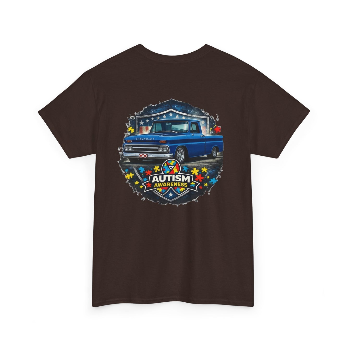 Tim’s Truck Tee- Autism Awareness Truck T-Shirt — Vintage Pickup Puzzle Ribbon Tee