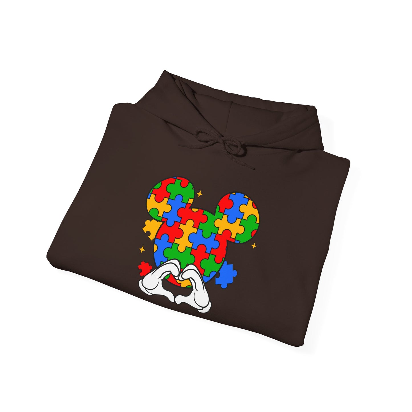 Autism Puzzle Mouse Hoodie — Colorful Puzzle Piece Mickey Silhouette Sweatshirt