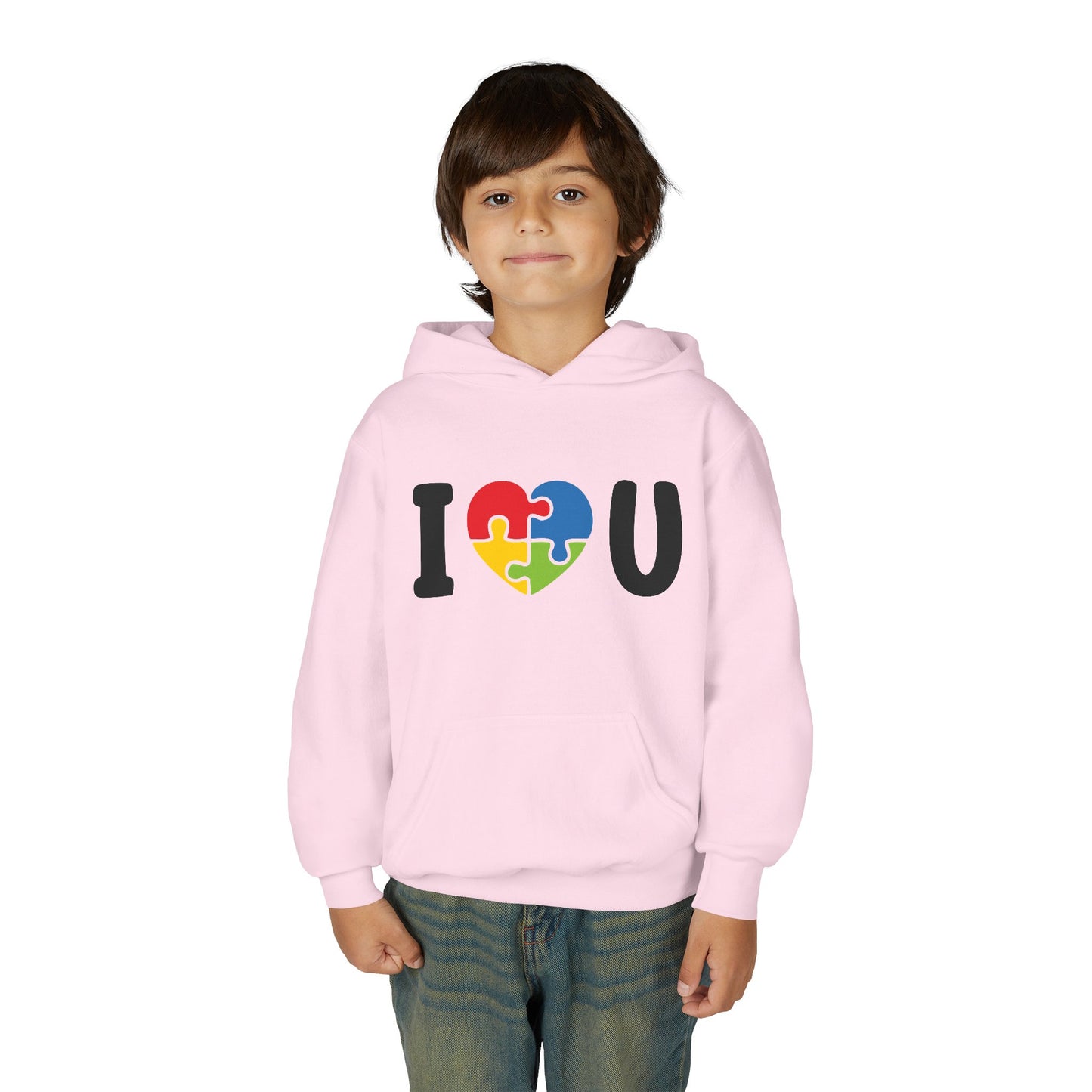 Colorful I  U Puzzle Heart Youth Hoodie