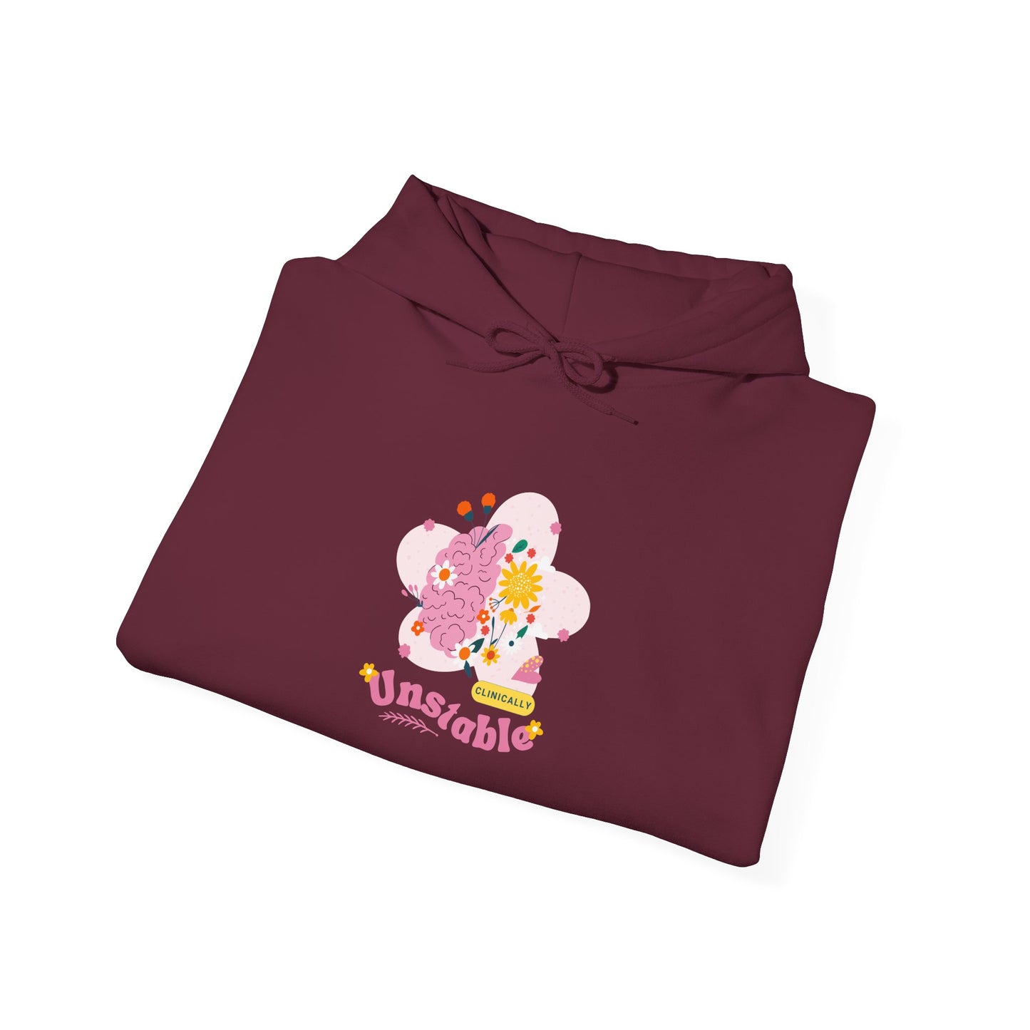 Unstable Cute Pastel Character Hoodie — Kawaii Pink Floral Graphic Sweatshirt