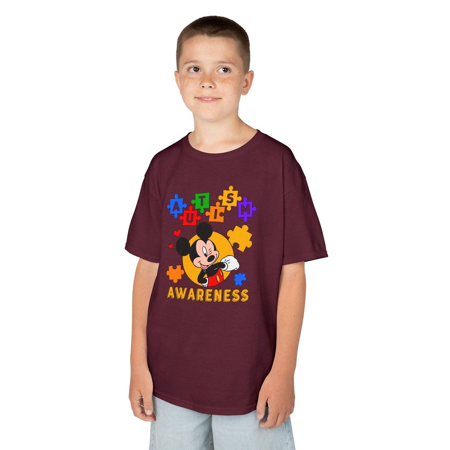 Autism Awareness Kids Tee — Colorful Puzzle Heart Design