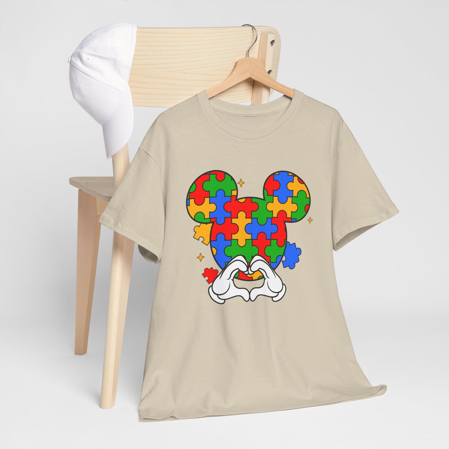 Autism Puzzle Mickey Ears T-Shirt — Colorful Puzzle Piece Heart Tee