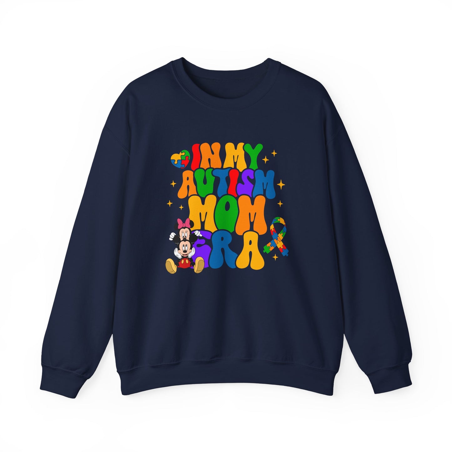 Autism Mom Crewneck Sweatshirt – Colorful Puzzle Ribbon Awareness Pullover