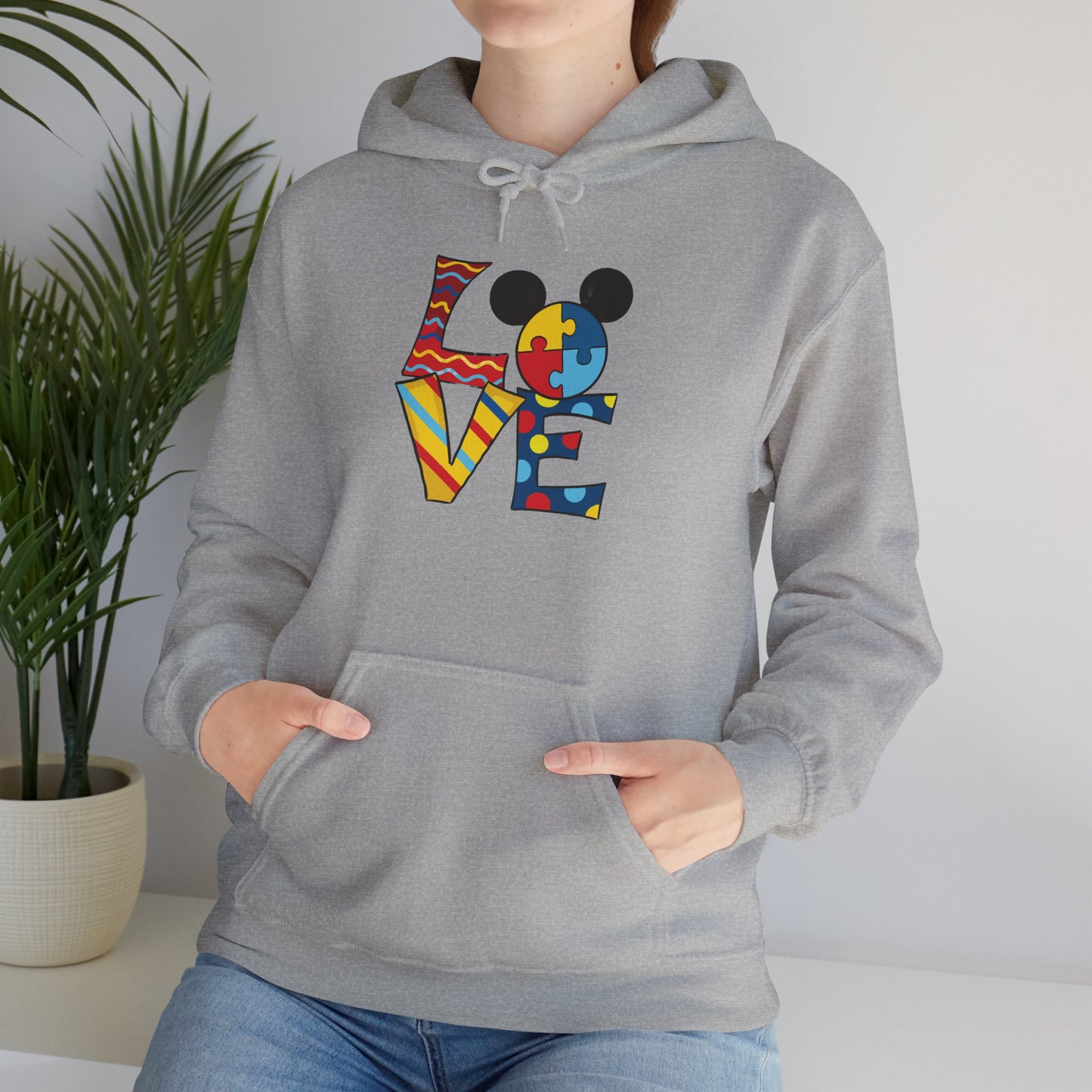 Love Puzzle Character Hoodie — Colorful Autism Awareness Sweatshirt