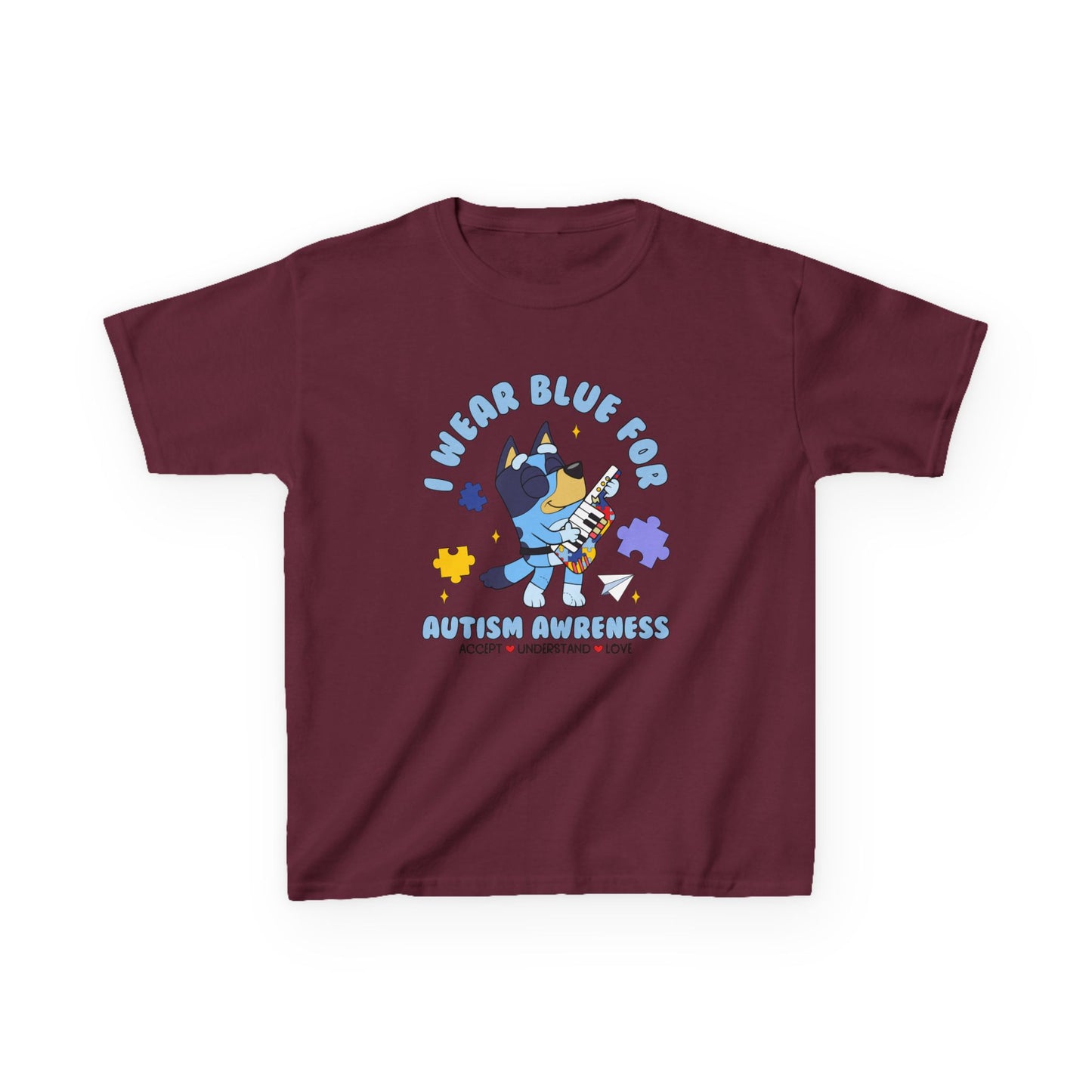 Kids Tee — 'I Wear Blue for Autism Awareness' Cute Puzzle-Heart Design