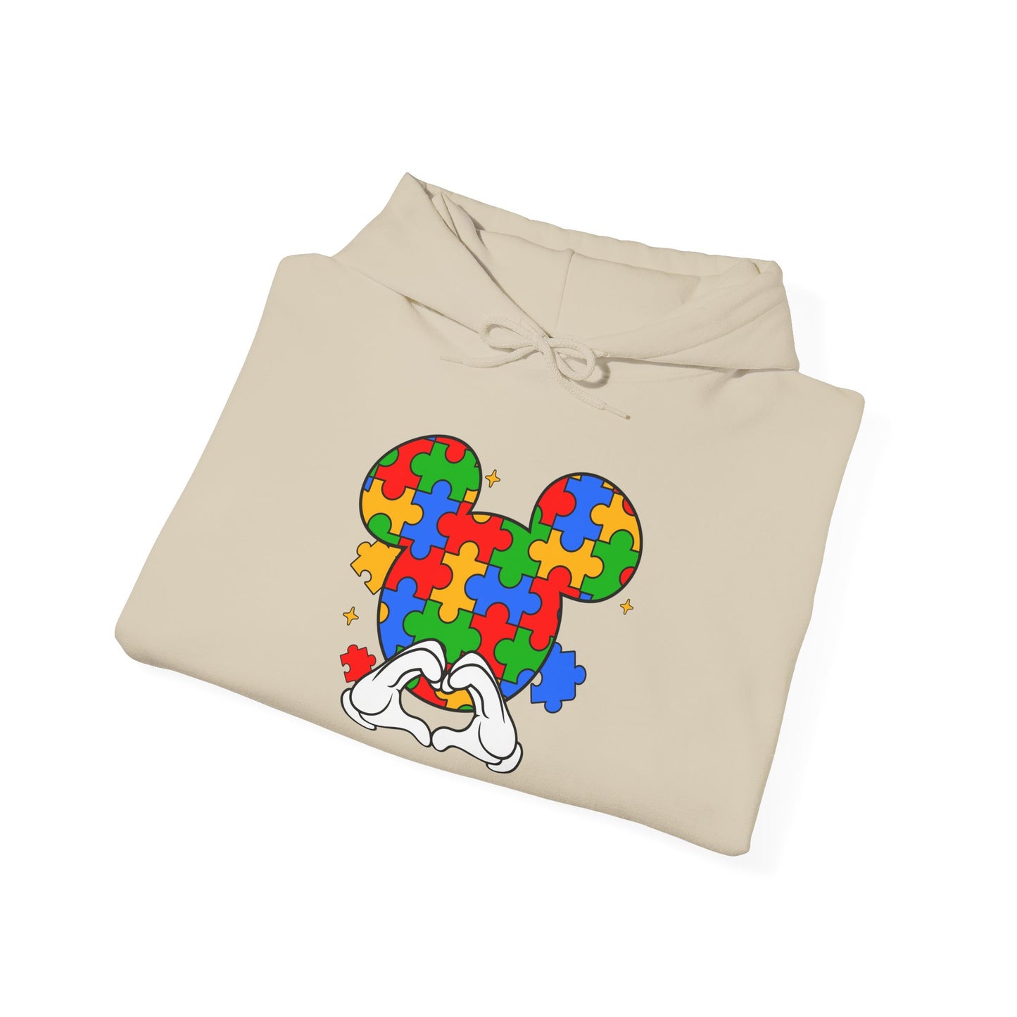 Autism Puzzle Mouse Hoodie — Colorful Puzzle Piece Mickey Silhouette Sweatshirt