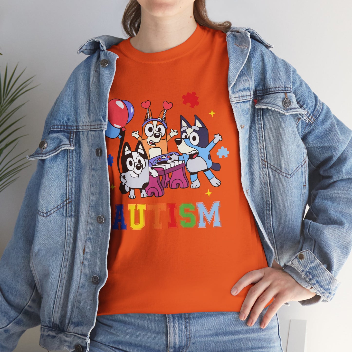 Autism Awareness Kids Tee — Colorful Cartoon Characters with 'AUTISM' Text