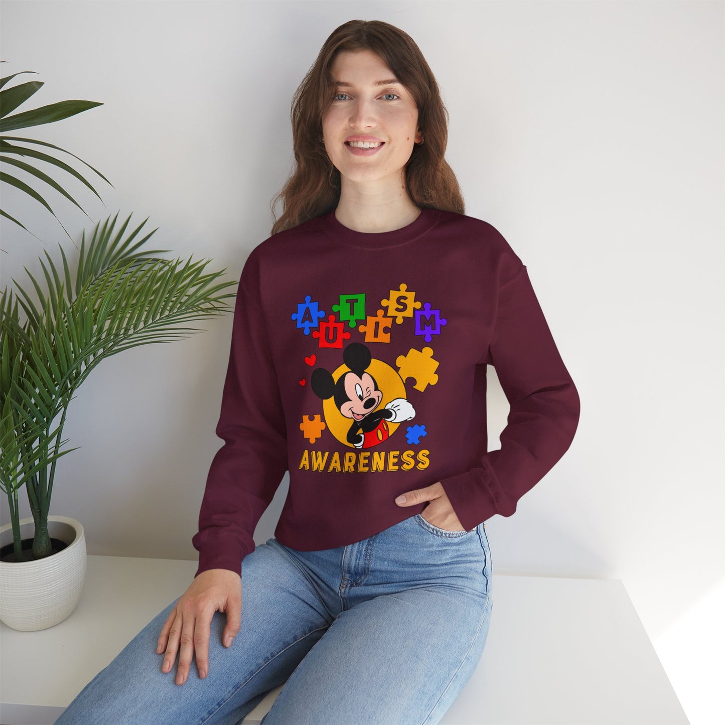 Autism Awareness Crewneck Sweatshirt — Puzzle Heart Character Design