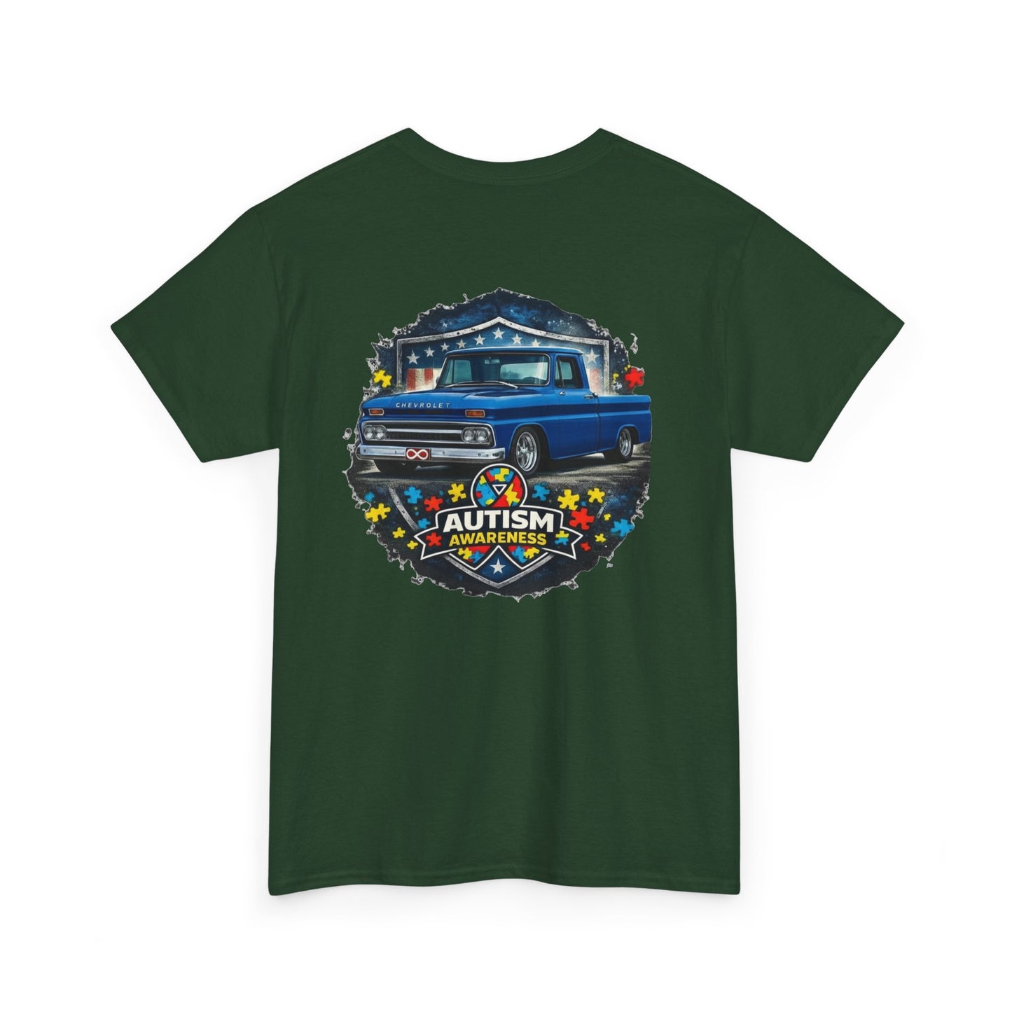 Tim’s Truck Tee- Autism Awareness Truck T-Shirt — Vintage Pickup Puzzle Ribbon Tee