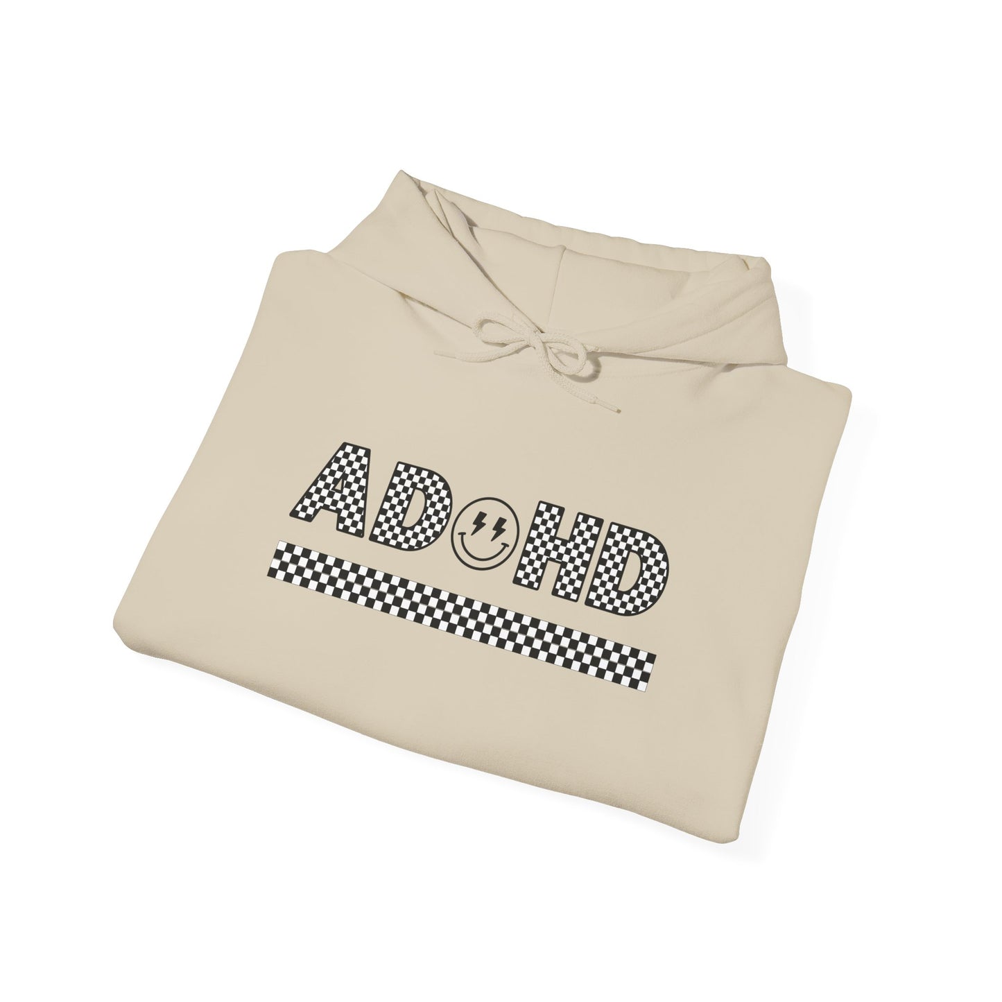 ADHD Smile Checkerboard Hoodie — Retro Graphic ADHD Awareness Pullover