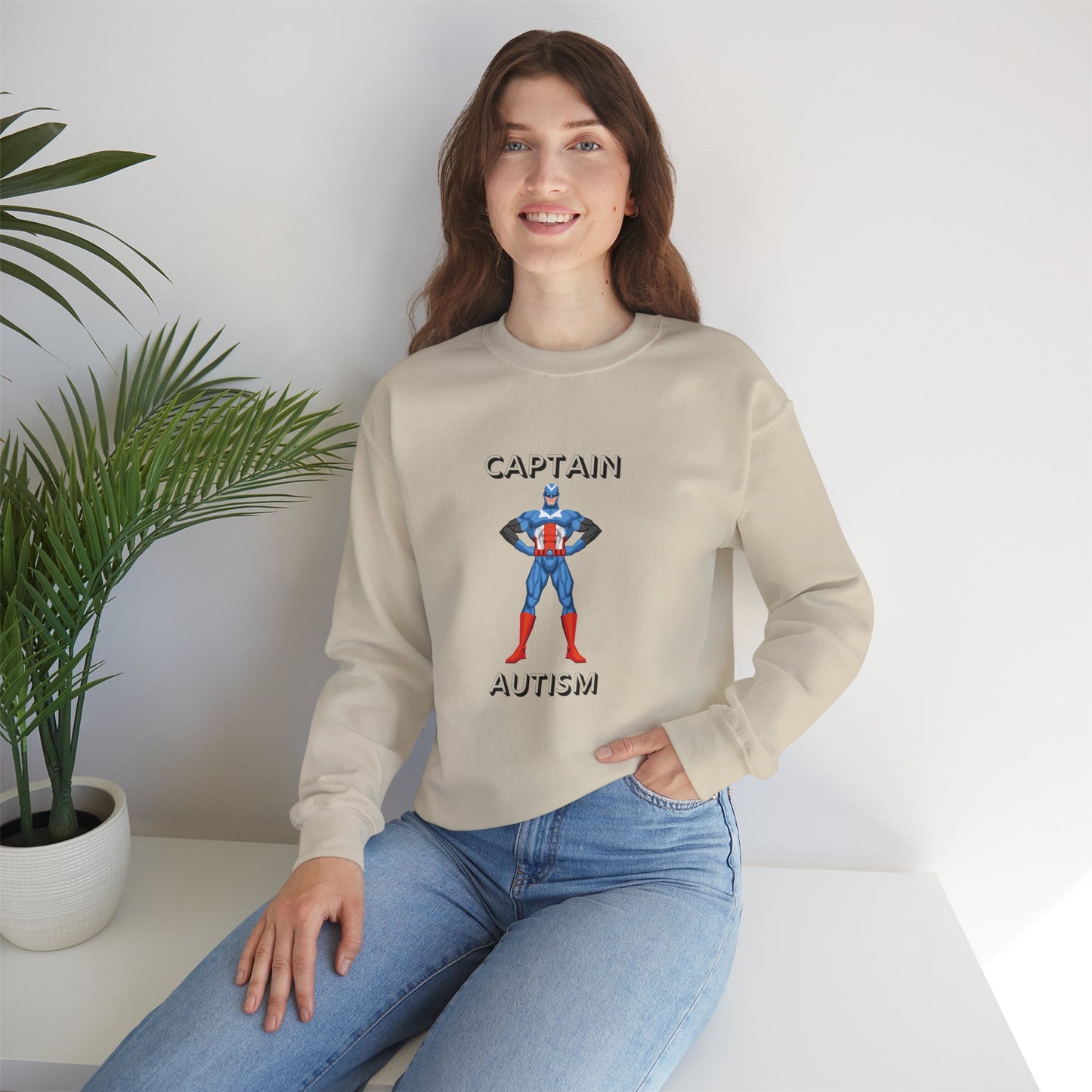 Captain Autism Crewneck Sweatshirt – Autism Awareness Superhero Pullover