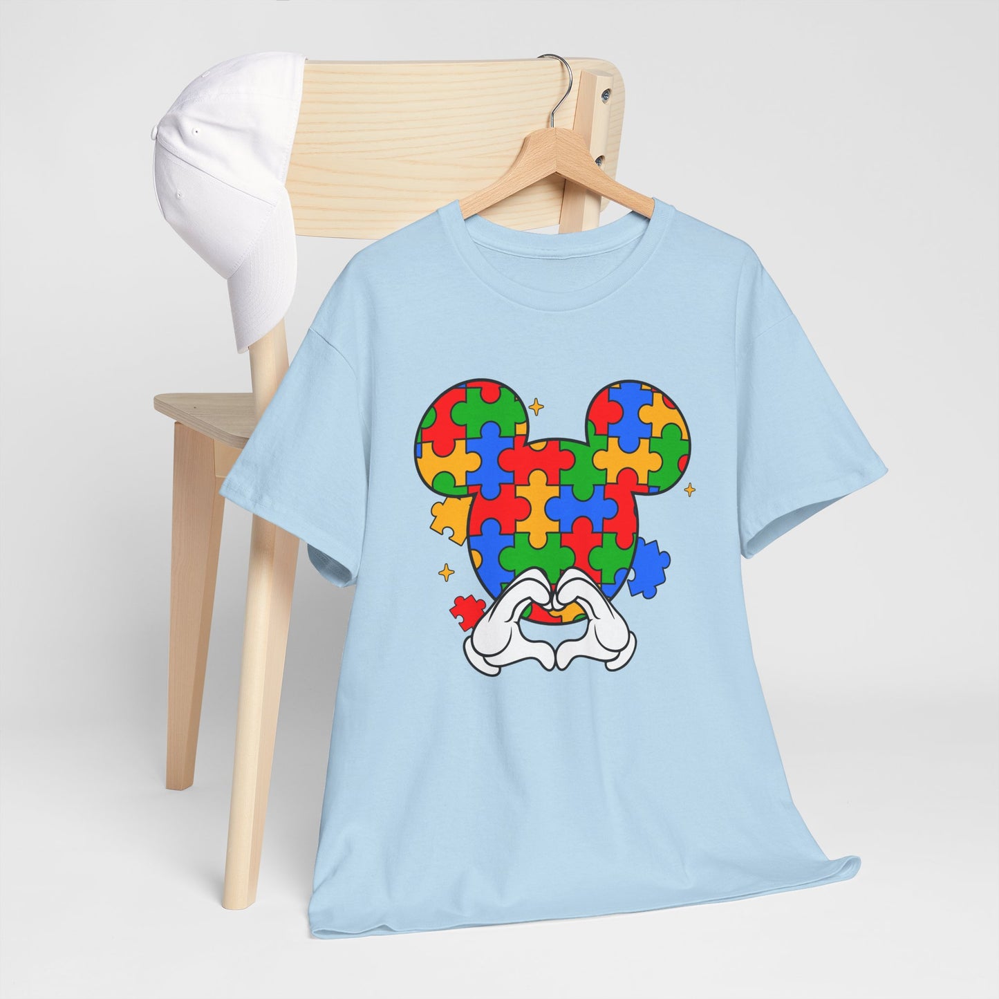 Autism Puzzle Mickey Ears T-Shirt — Colorful Puzzle Piece Heart Tee