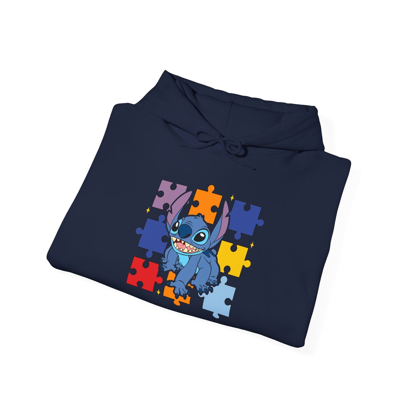 Autism Puzzle Heart Hoodie — Cute Blue Character Puzzle Piece Awareness Sweatshirt