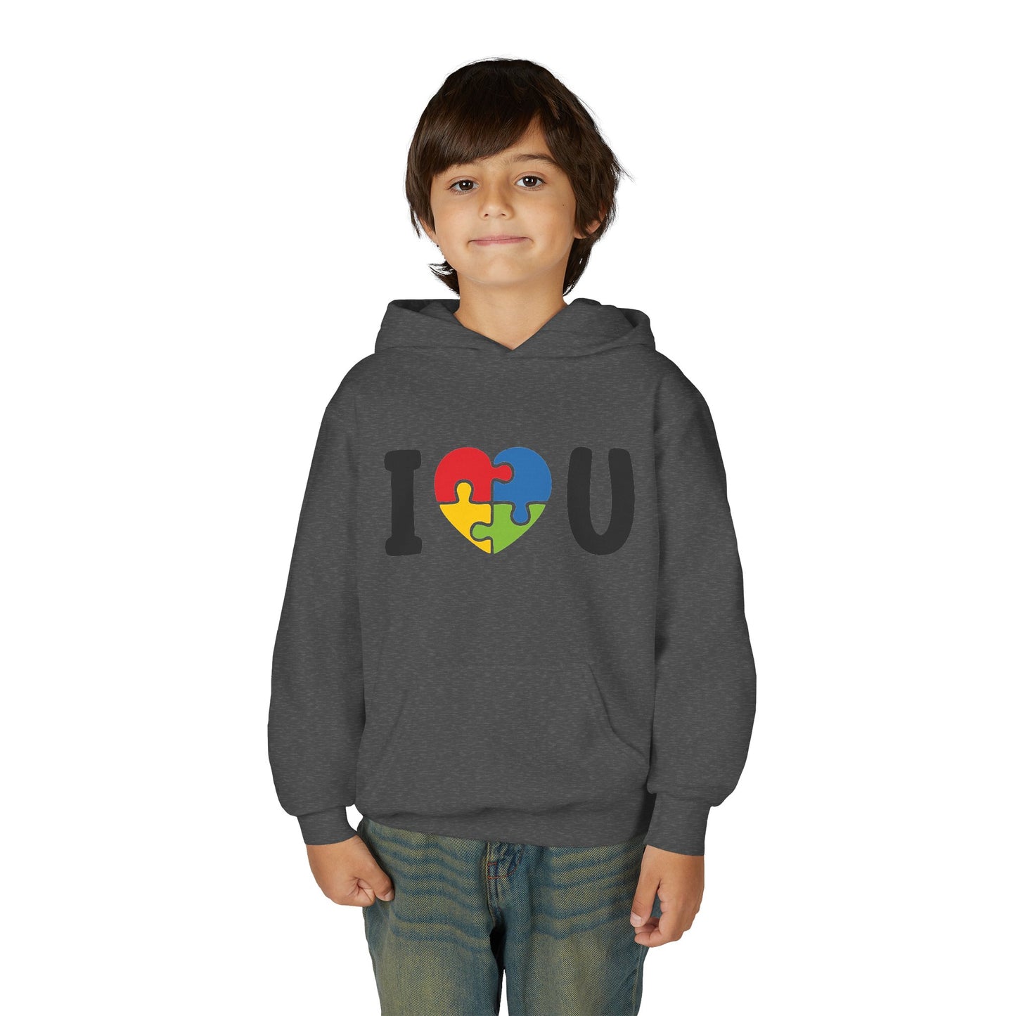 Colorful I  U Puzzle Heart Youth Hoodie
