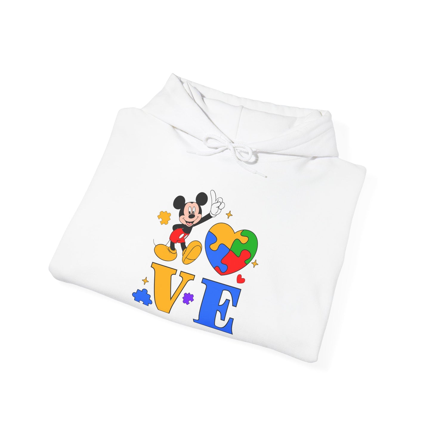 Love Autism Puzzle Heart Hoodie — Mickey Mouse Autism Awareness Sweatshirt