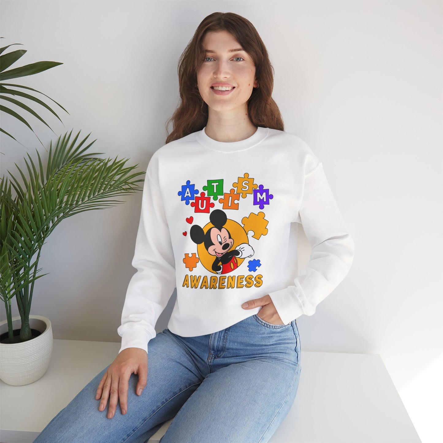 Autism Awareness Crewneck Sweatshirt — Puzzle Heart Character Design