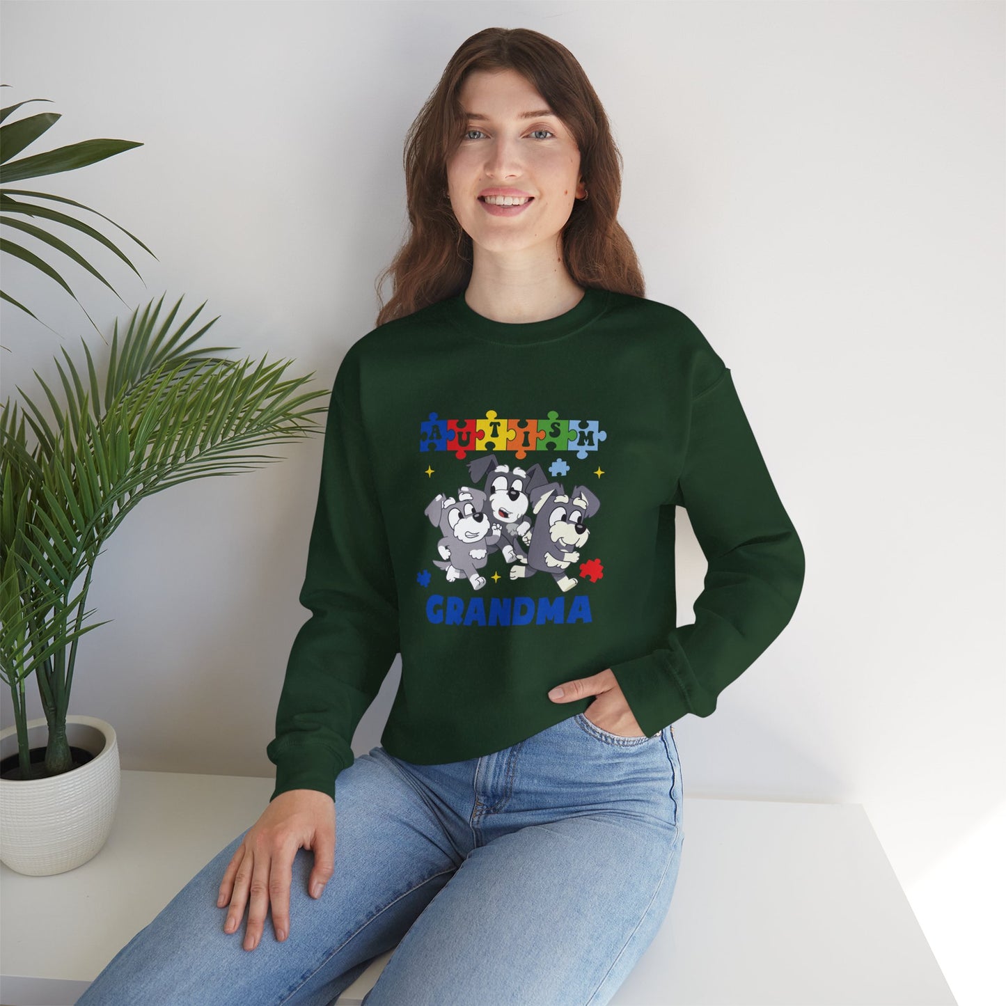 Autism Awareness Grandma Sweatshirt – Puzzle Paw Print Design