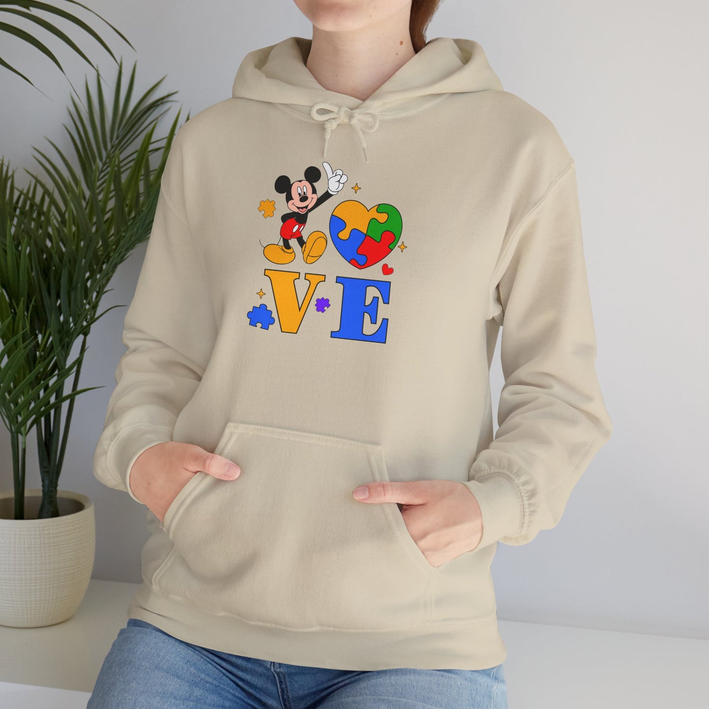 Love Autism Puzzle Heart Hoodie — Mickey Mouse Autism Awareness Sweatshirt