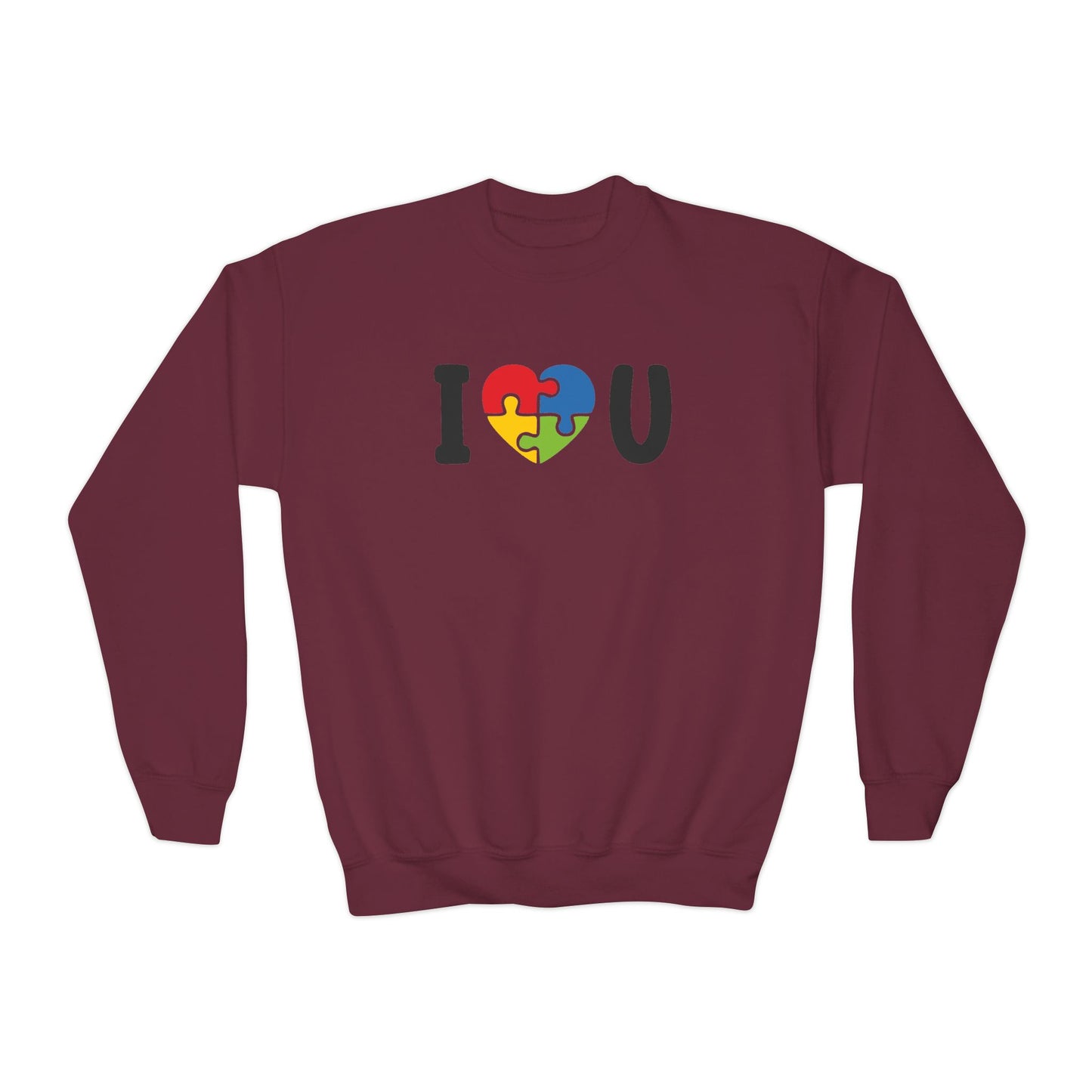 Colorful I  U Puzzle Heart Youth Crewneck Sweatshirt