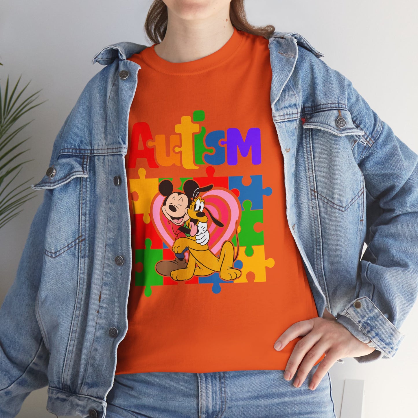 Autism Awareness Puzzle Heart T-Shirt — Colorful Mickey Support Tee
