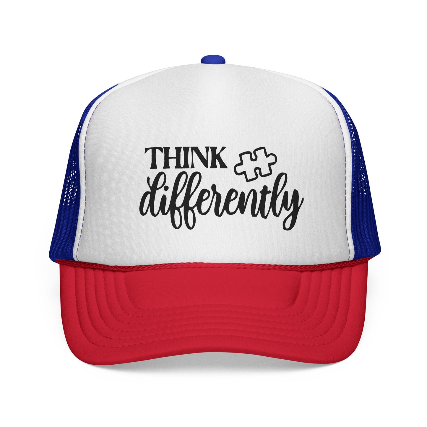 Think Differently Trucker Hat — Inspirational Puzzle Piece Cap