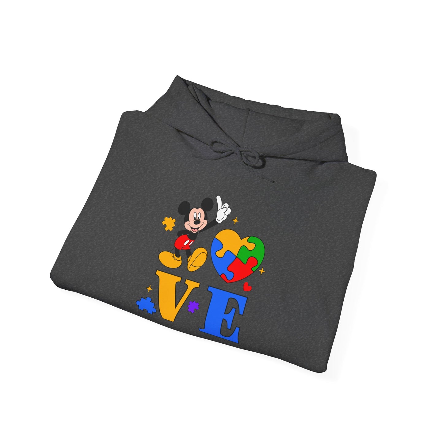 Love Autism Puzzle Heart Hoodie — Mickey Mouse Autism Awareness Sweatshirt