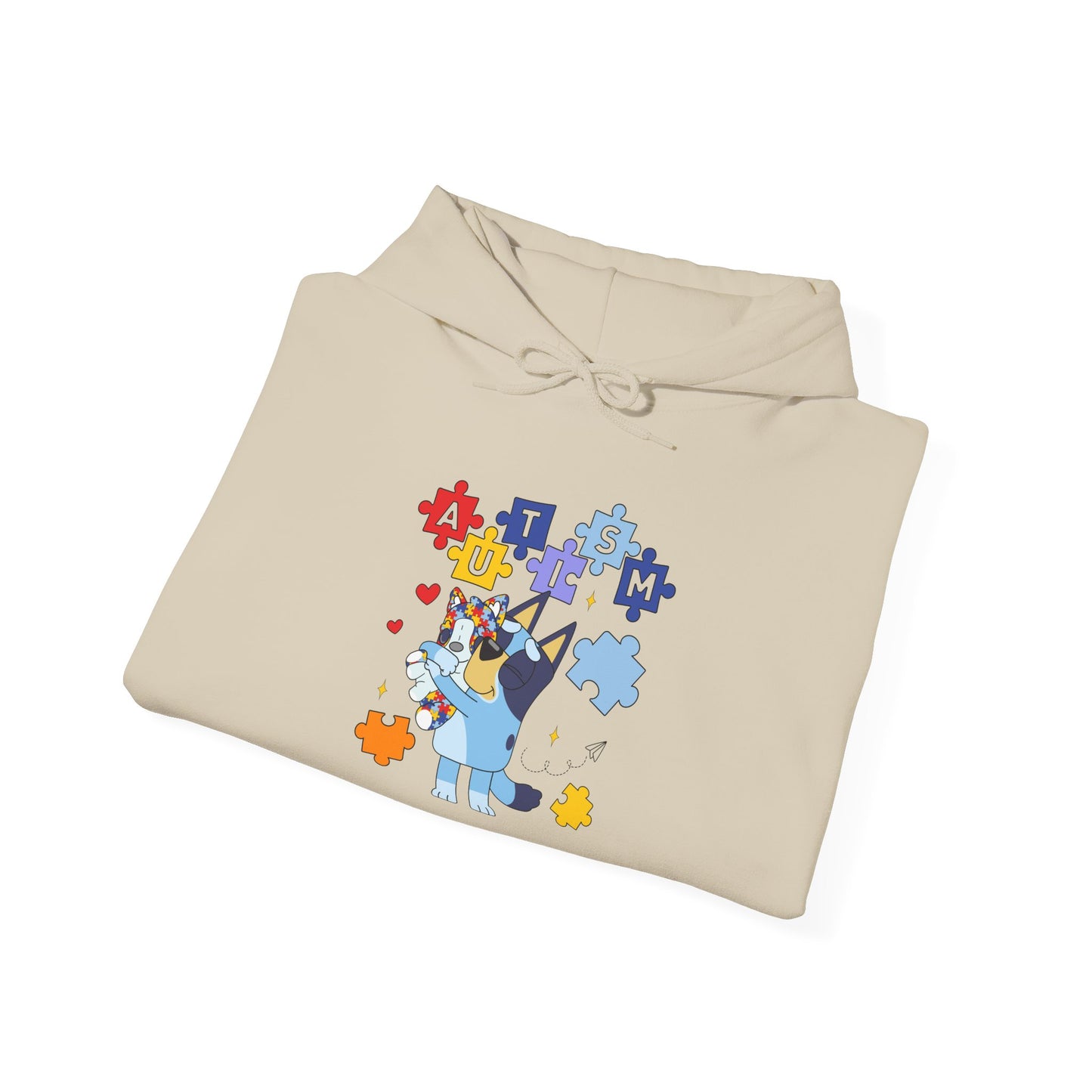 Autism Awareness Puzzle Bluey Hoodie – ’Autism’ Colorful Puzzle Piece Design