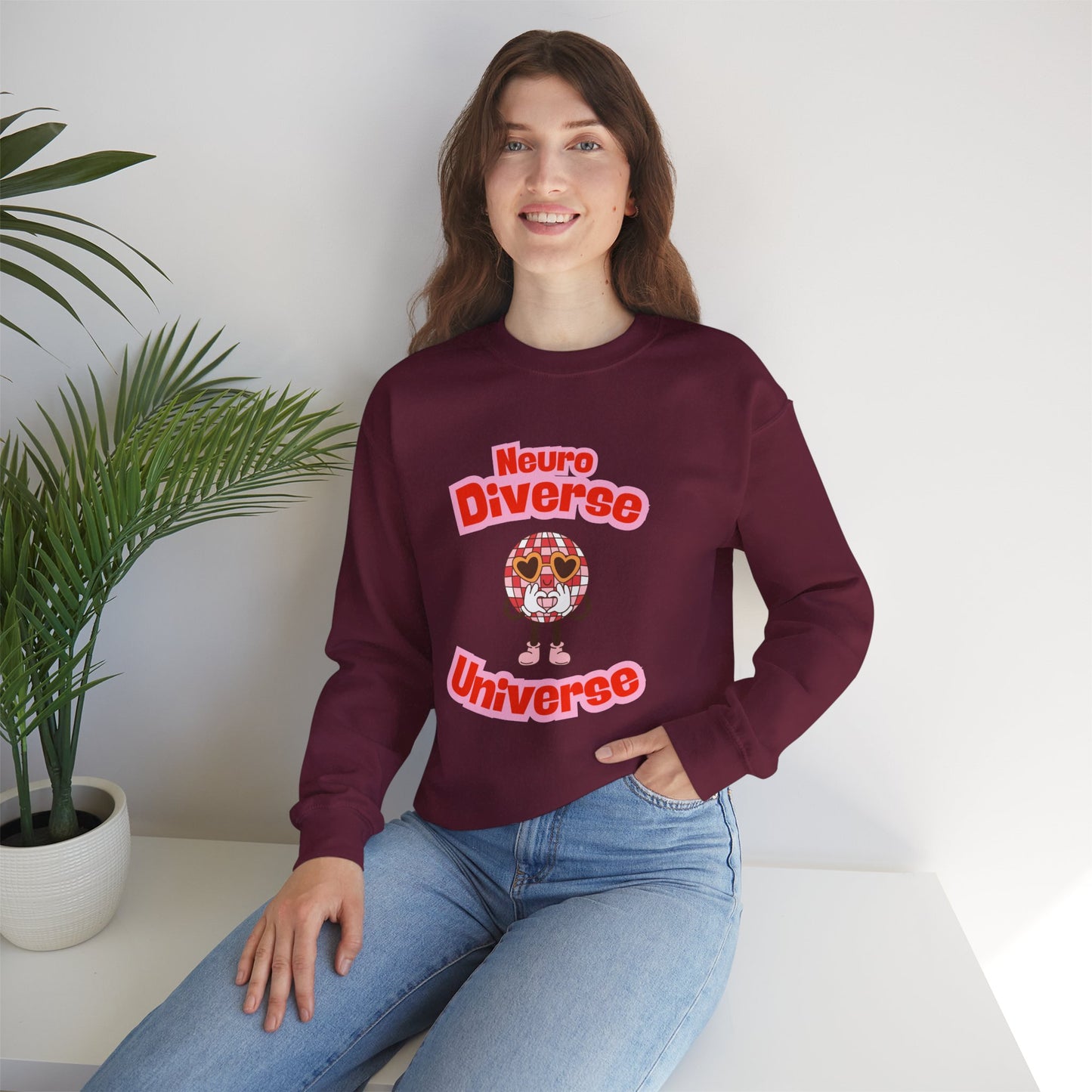 Neuro Diverse Universe Sweatshirt — Cute Brain Character Autism Pride Crewneck