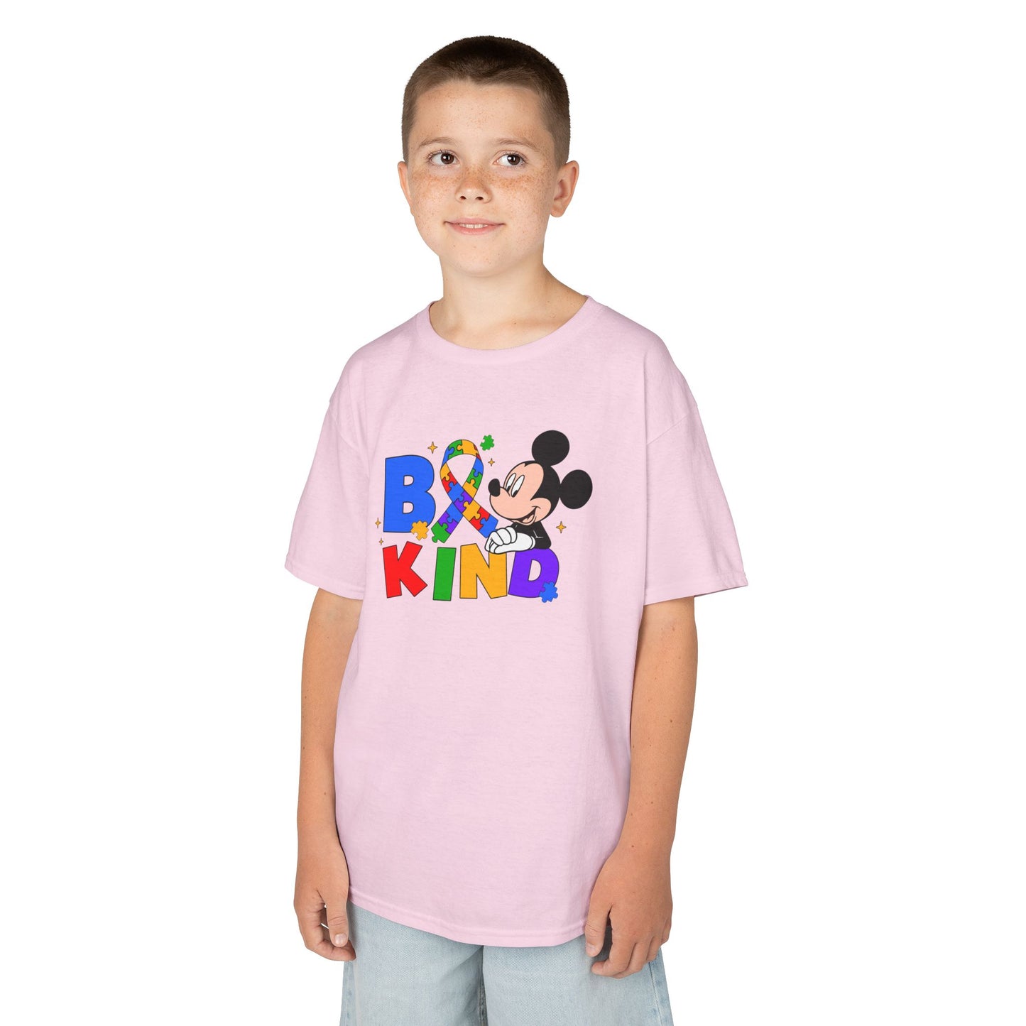Kids Tee — "Be Kind" Rainbow Cartoon Character Graphic