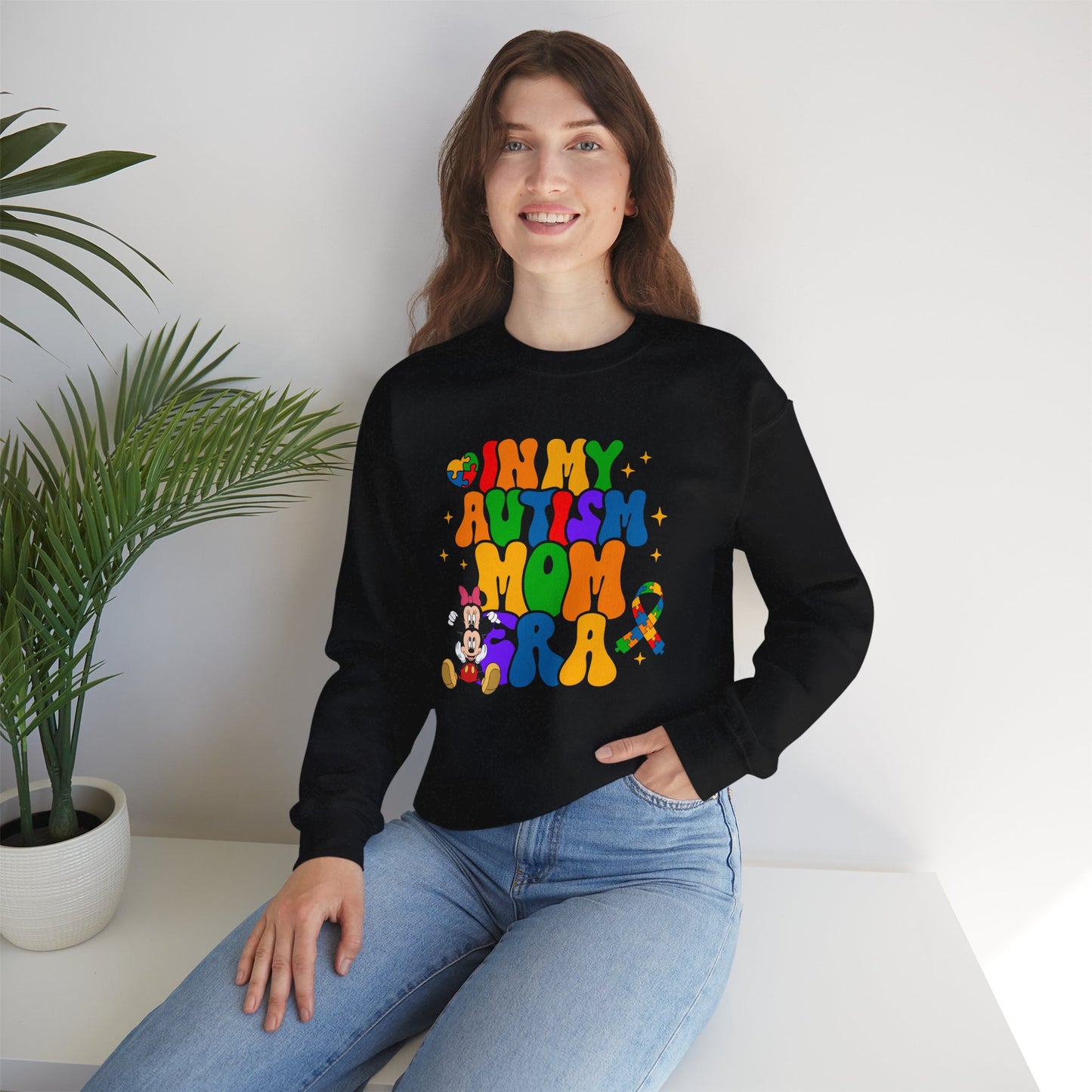 Autism Mom Crewneck Sweatshirt – Colorful Puzzle Ribbon Awareness Pullover