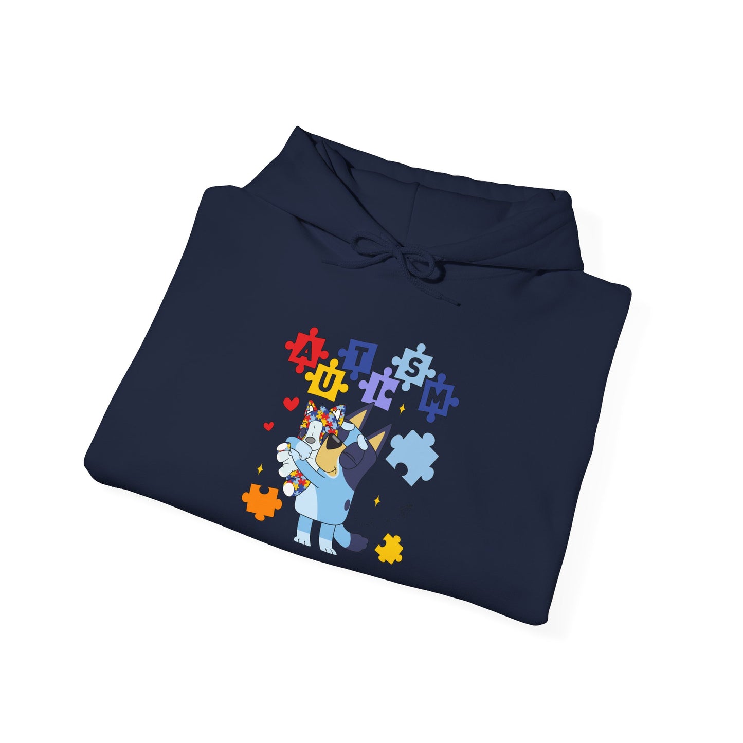Autism Awareness Puzzle Bluey Hoodie – ’Autism’ Colorful Puzzle Piece Design