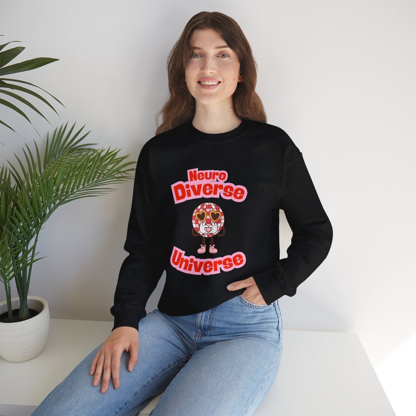 Neuro Diverse Universe Sweatshirt — Cute Brain Character Autism Pride Crewneck