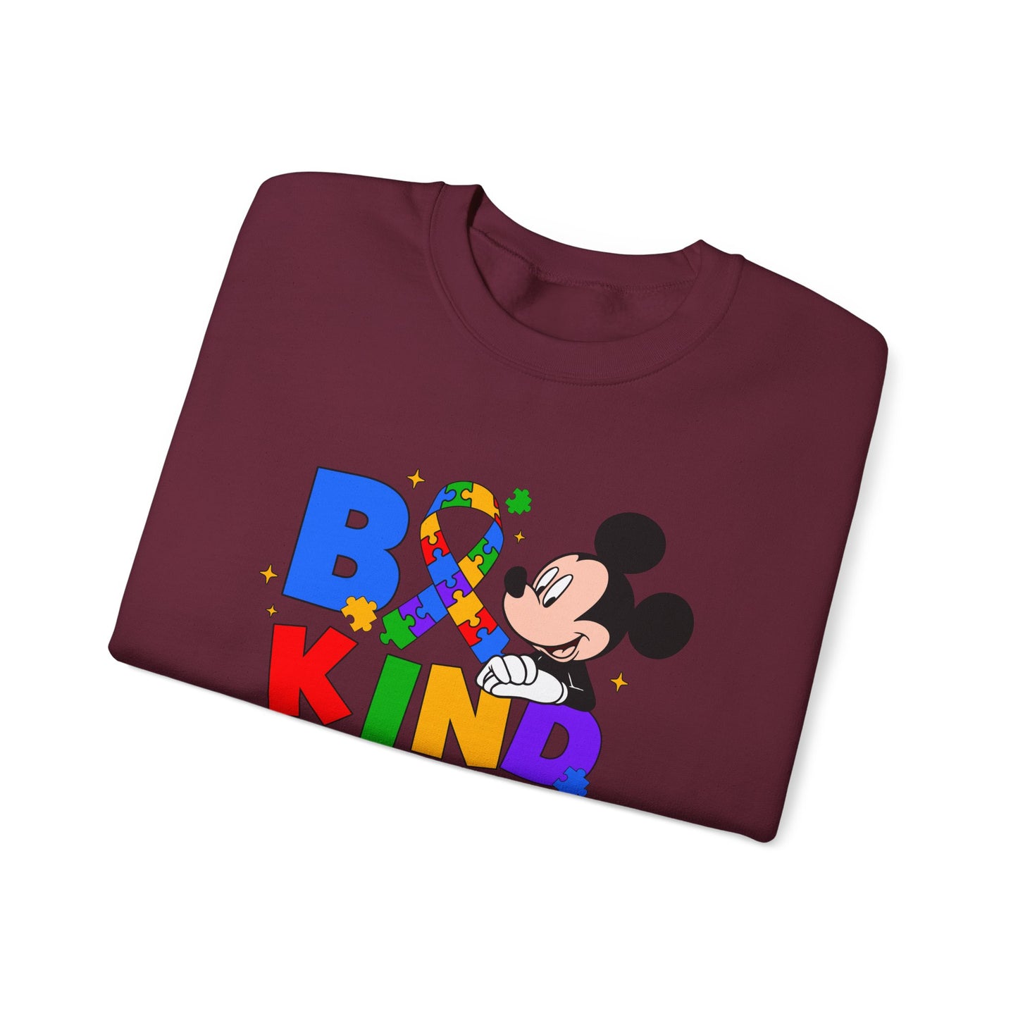 Be Kind Crewneck Sweatshirt - Colorful Awareness Ribbon Design