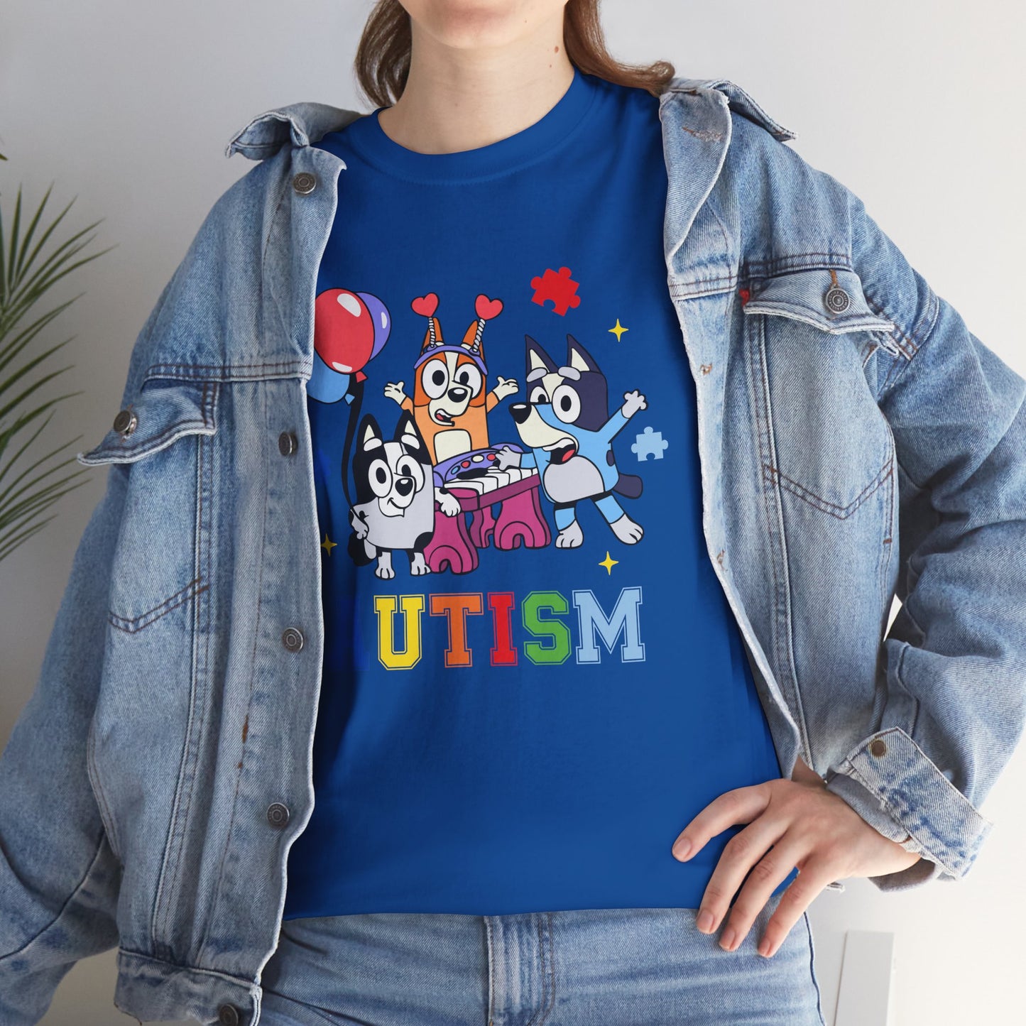 Autism Awareness Kids Tee — Colorful Cartoon Characters with 'AUTISM' Text