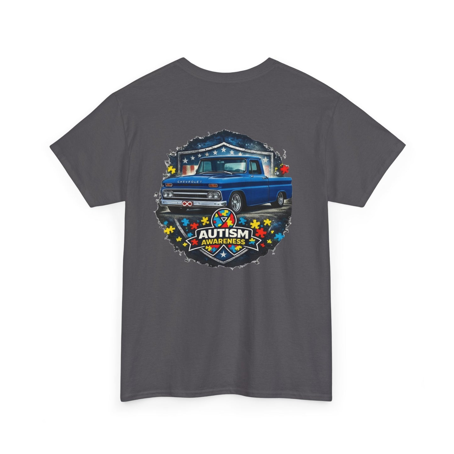 Tim’s Truck Tee- Autism Awareness Truck T-Shirt — Vintage Pickup Puzzle Ribbon Tee