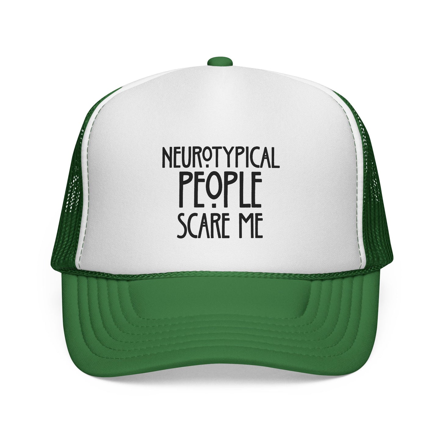 Trucker Cap — "Neurotypical People Scare Me" Mesh Hat for Neurodivergent Pride & Social Anxiety