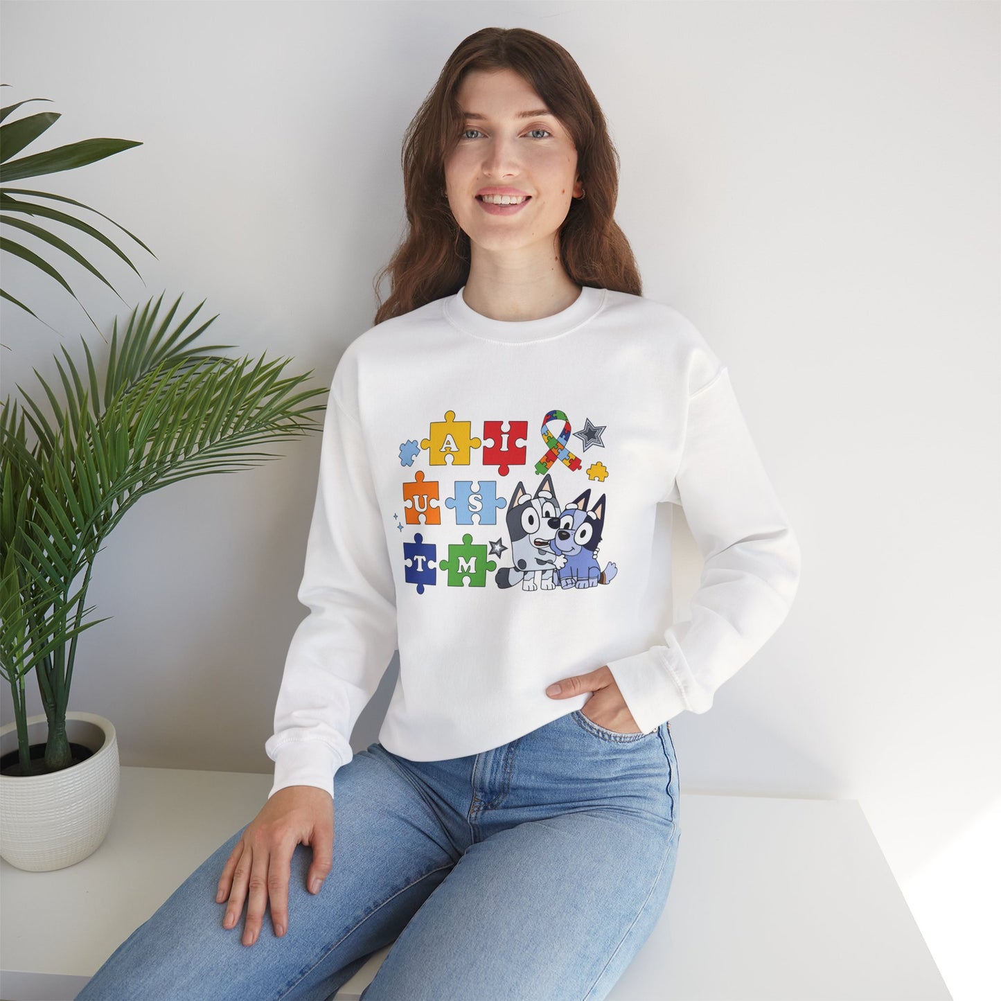 Autism Puzzle Paw Crewneck Sweatshirt — Bluey-Inspired Support Tee