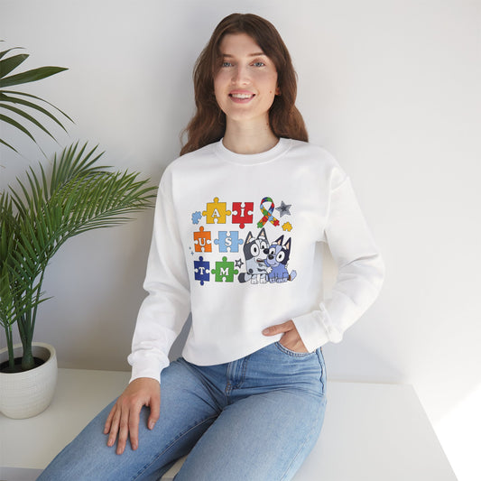 Autism Puzzle Paw Crewneck Sweatshirt — Bluey-Inspired Support Tee