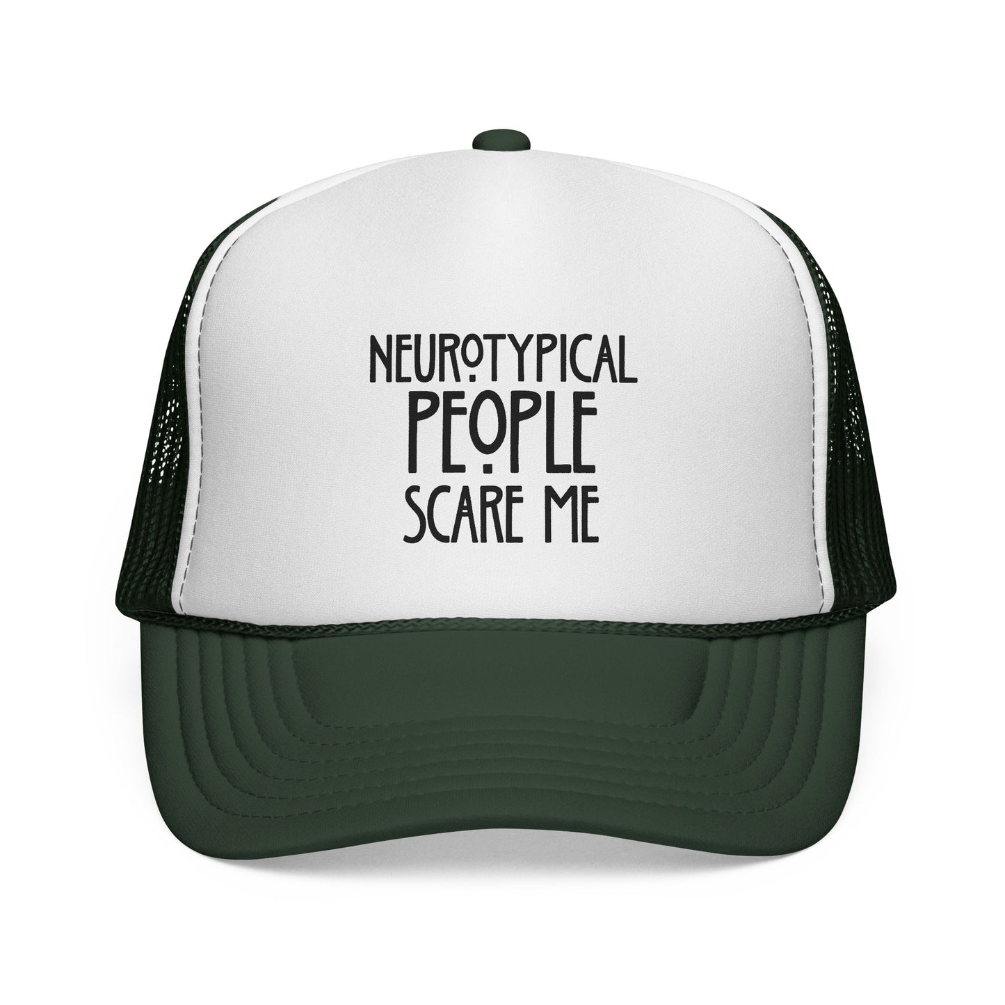 Trucker Cap — "Neurotypical People Scare Me" Mesh Hat for Neurodivergent Pride & Social Anxiety
