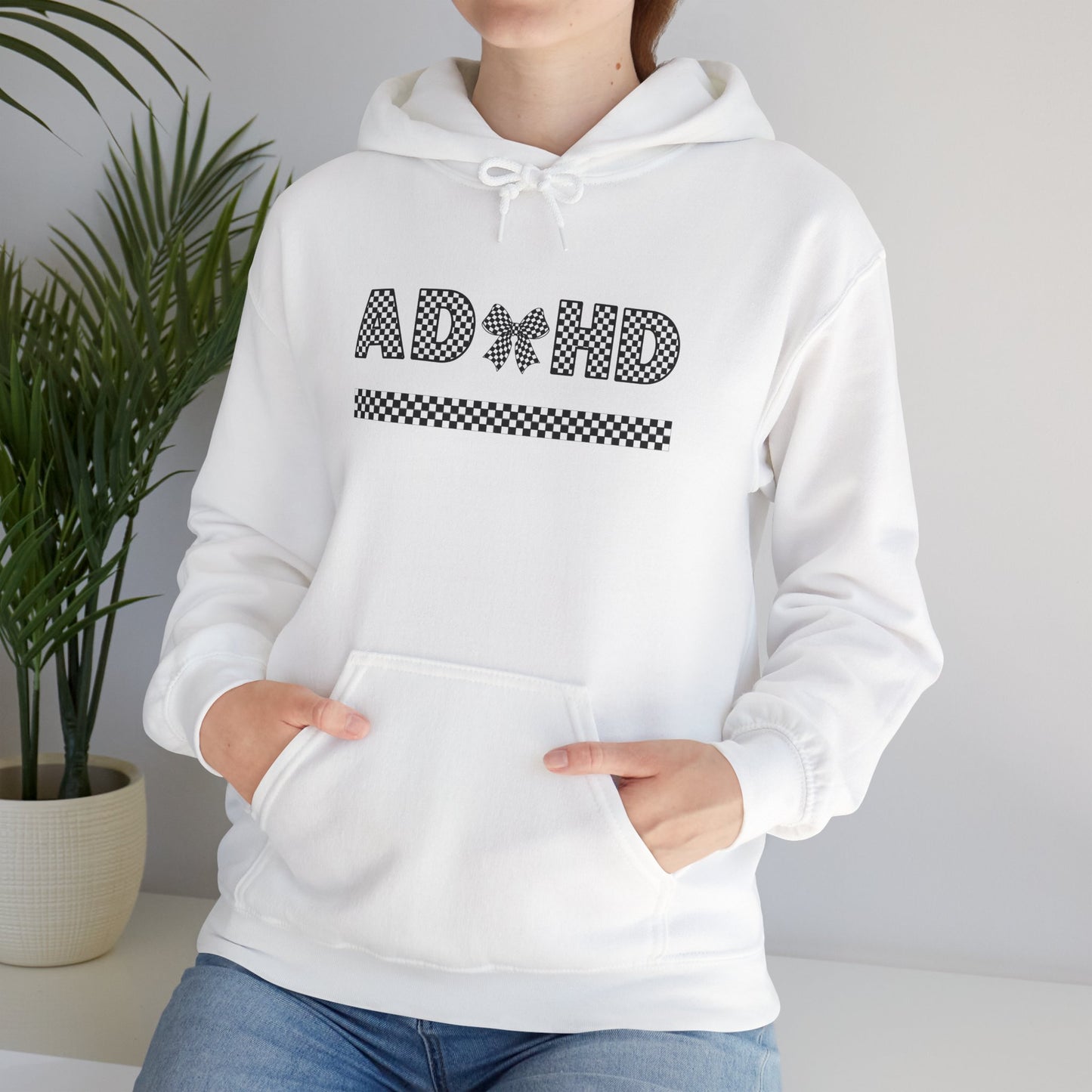 ADHD Bow Checkered Hooded Sweatshirt