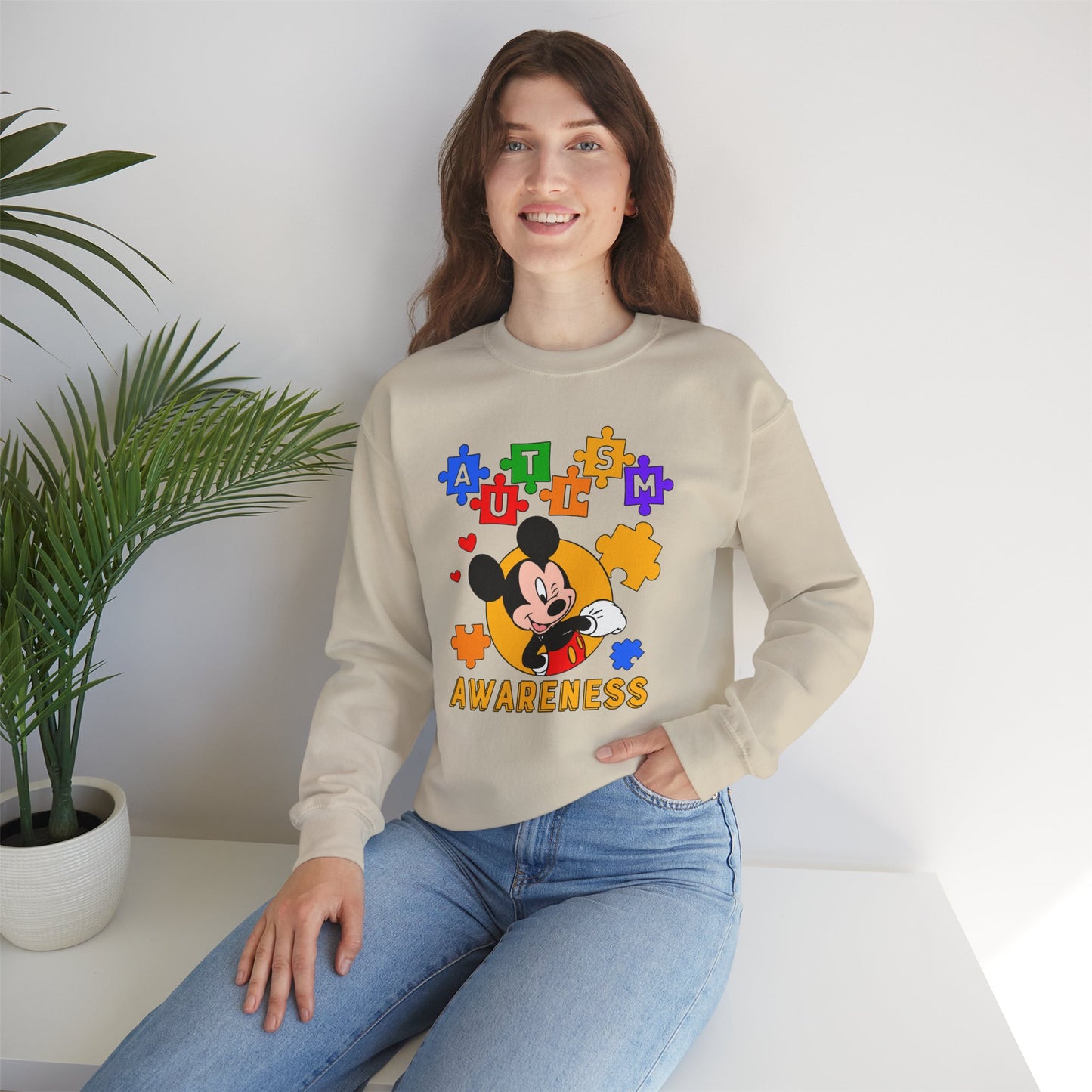 Autism Awareness Crewneck Sweatshirt — Puzzle Heart Character Design