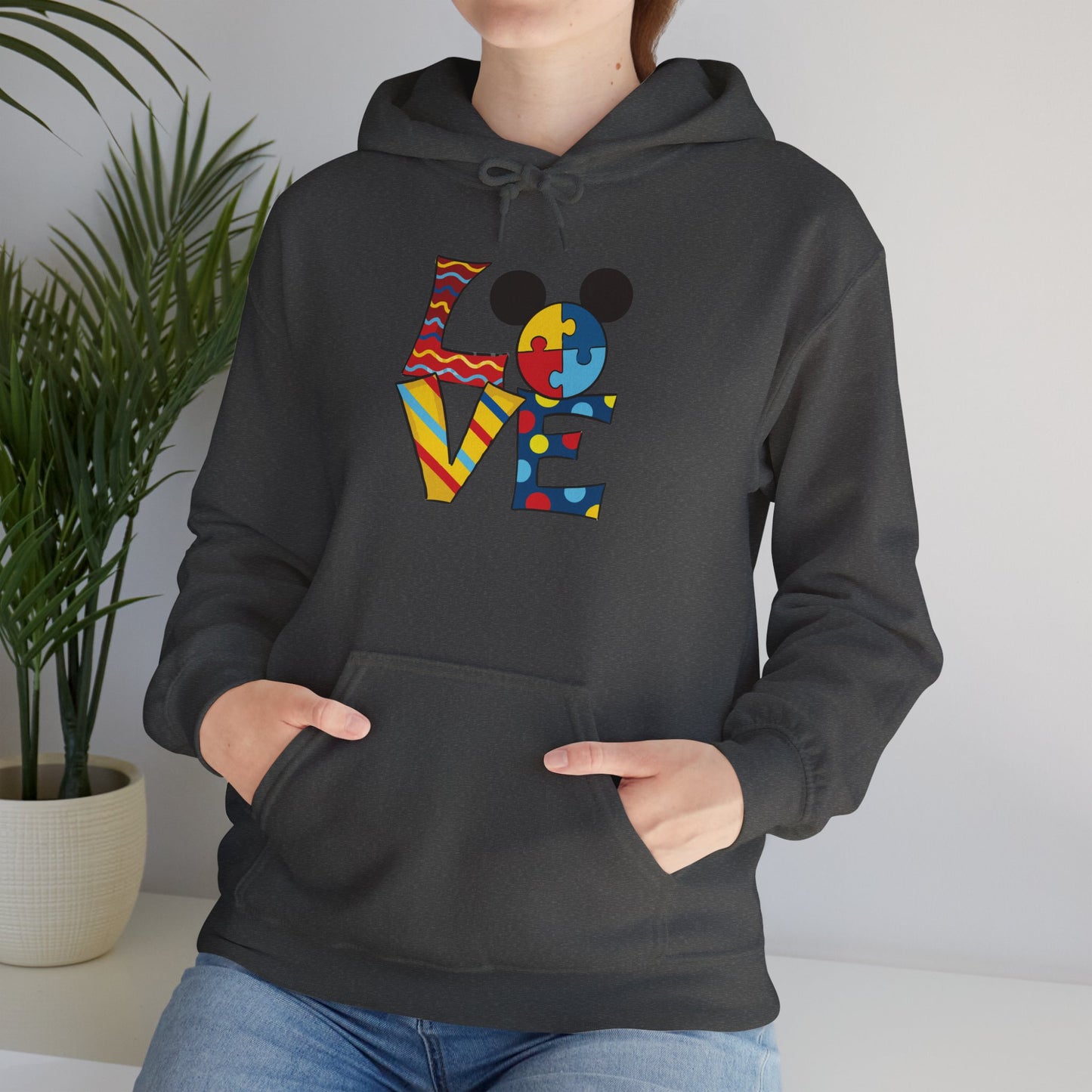 Love Puzzle Character Hoodie — Colorful Autism Awareness Sweatshirt