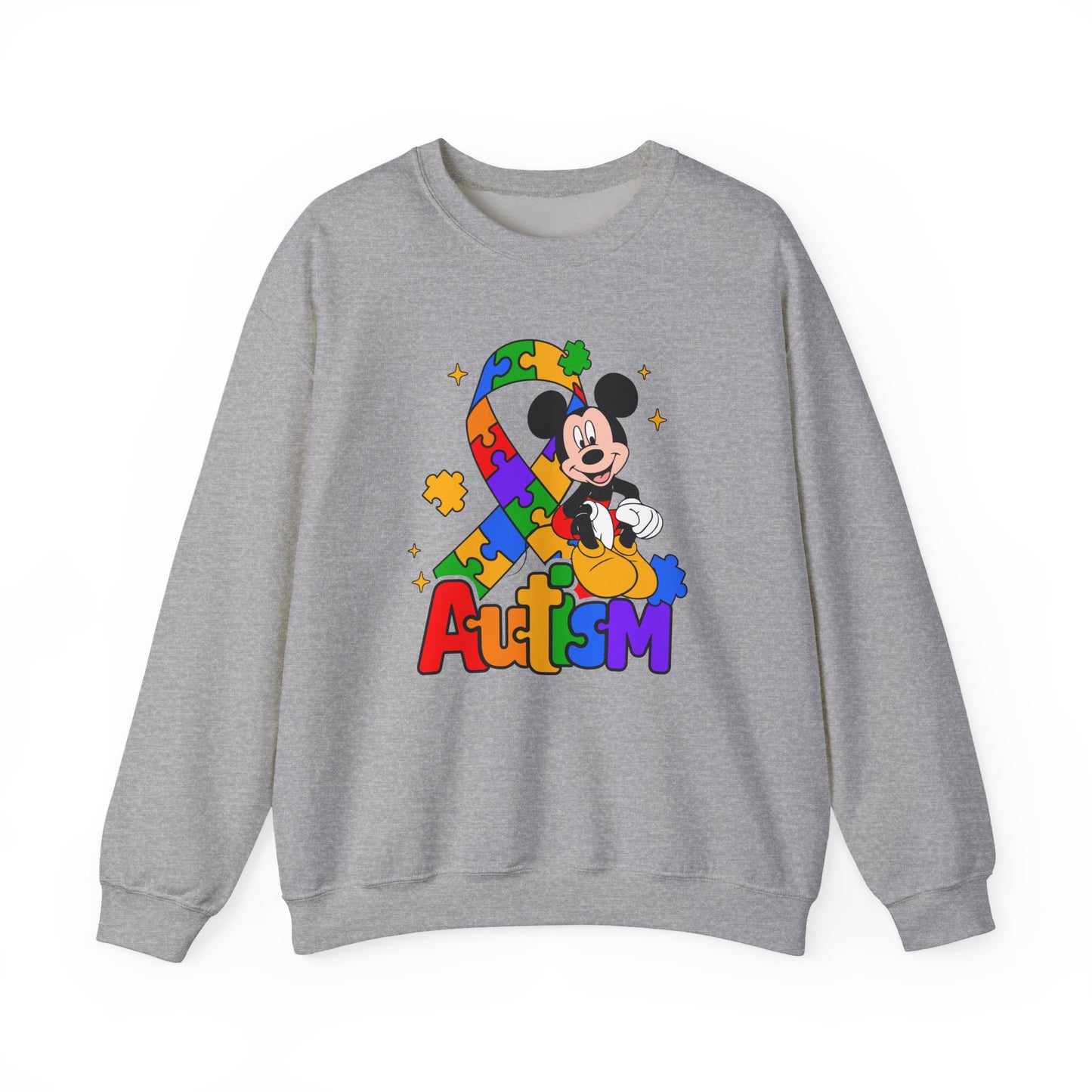 Autism Awareness Crewneck Sweatshirt — Colorful Puzzle Ribbon Design