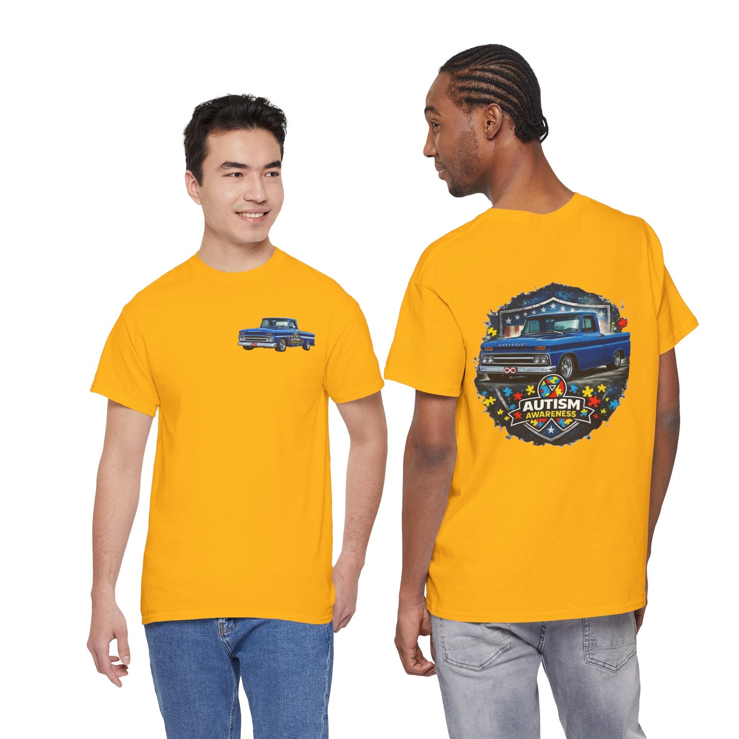 Tim’s Truck Tee- Autism Awareness Truck T-Shirt — Vintage Pickup Puzzle Ribbon Tee