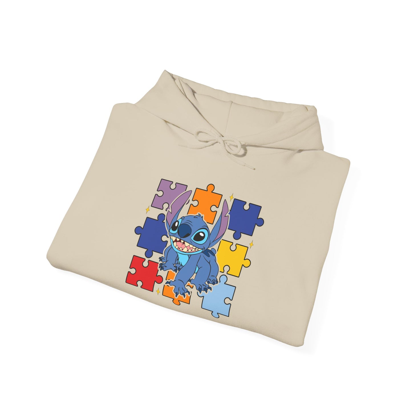 Autism Puzzle Heart Hoodie — Cute Blue Character Puzzle Piece Awareness Sweatshirt