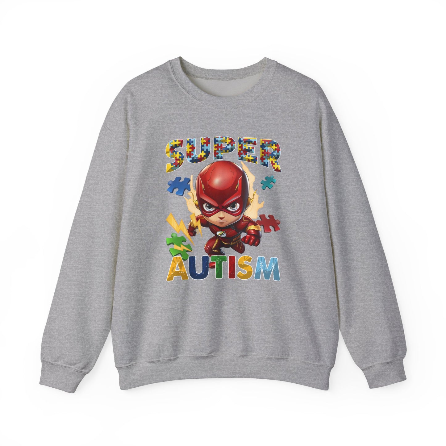 Autism Superhero Sweatshirt — Colorful Puzzle Piece Awareness Crewneck